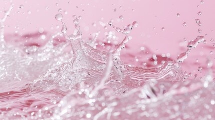  A photo capturing a pink background, water splashing above and below it