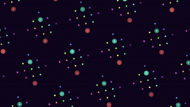 Vibrant and playful, this image showcases a random arrangement of small, circular dots in various colors on a black background. Ideal for creative projects like wallpaper, fabric, or stationary