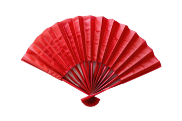 Red Chinese paper folding fanon on transparent or white background