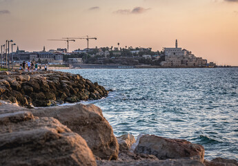 Old town of Jaffa seen from edge of Charles Clore Park in Tel Aviv city, Israel