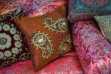 Pillows in shop in a market in Old City of Jerusalem, Israel