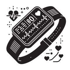 Heart Rate Monitor Silhouettes, Heart Rate Monitor PNG,  Black and White Heart Rate Silhouettes, Classic Monitor Illustration, Reliable Heart Rate Vector, reliable heart rate monitor watch 