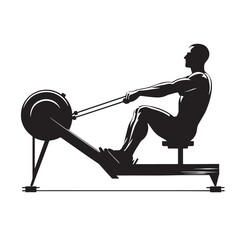 Rowing Machine Silhouettes, Rowing Machine PNG, Black and White Retro Fitness, Rowing Machine Silhouettes for exercise, Rowing Machine GYM