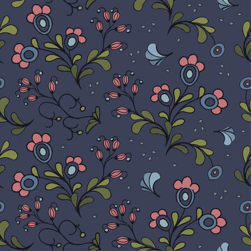 Floral seamless pattern of hand-drawn elements.