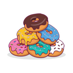 Stack of donuts with colorful icing, donuts vector illustration