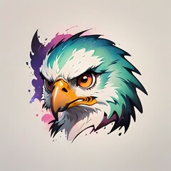 Naklejka premium Stylized Eagle Head IllustrationCaptivating illustration of an eagle's head, featuring a burst of pastel hues, perfect for wildlife themes, patriotic designs, and edgy fashion prints.