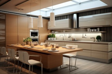 Innovative Modern kitchen interior. Custom wall dark. Generate Ai