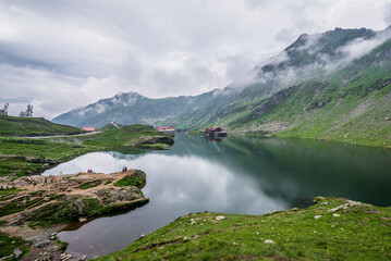Balea Lake next to Transfagarasan road in Carpathians, Romania