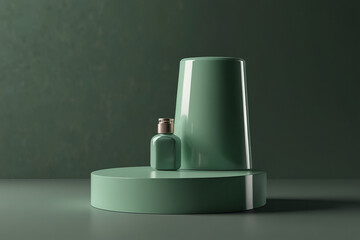 3D Product design pedestal green design mockup for beauty