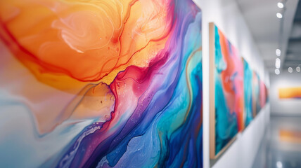 Abstract paintings on gallery wall
