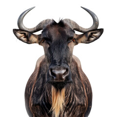 Closeup portrait of an african wildebeest  on transparent or white background
