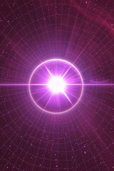 Fototapeta premium Celestial intrigue: The sun, ablaze with golden light, is adorned with a mysterious grid of purple lines in this upscale and thought-provoking composition