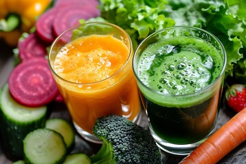 Healthy vegetable smoothie and juice. Selective focus