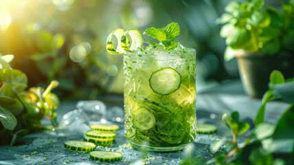 Photo of a mojito cocktail in a glass.