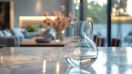 Glass pitcher on a marble countertop