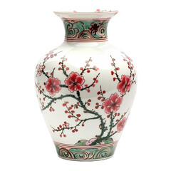 Chinese vase with plum blossoms on transparent or white background