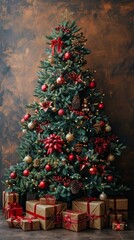 Fototapeta na wymiar Festive Christmas Tree With Presents