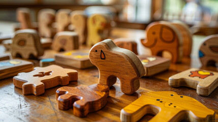 Wooden animal puzzles on table