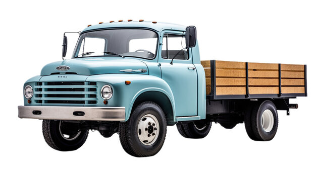 Blue old truck isolated in no background with a clipping path.