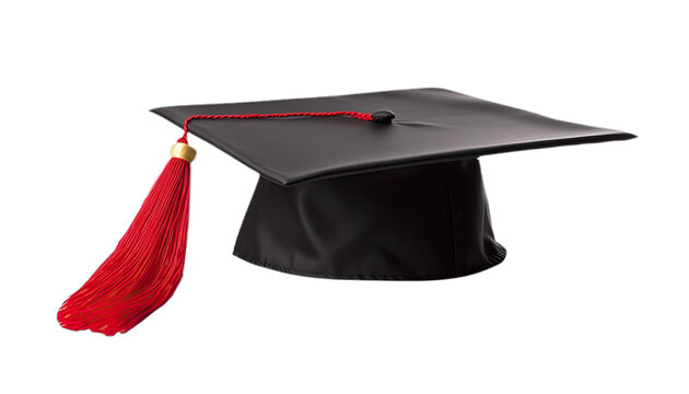 Black Graduation Cap and Red Tassel Isolated in no background