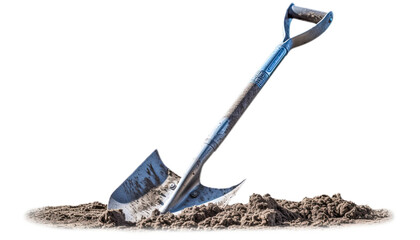 Shovel in the sand isolated in no background with clipping path