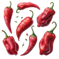 Poster Top view of Red hot chili peppers on set Transparent  background, Ai generated image © Trendy Image Two