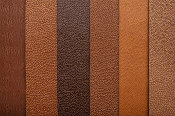 Fototapeta premium Assorted samples of luxurious brown textured leather, up close.