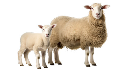 Sheep and lamb isolated in no background with clipping path.