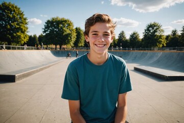 Smiling teenager at skate park
