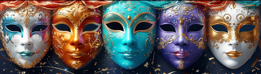 Venetian masks on black background - 771772700