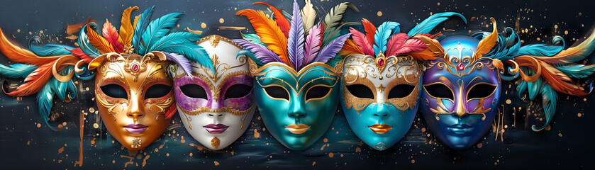 Venetian masks on black background