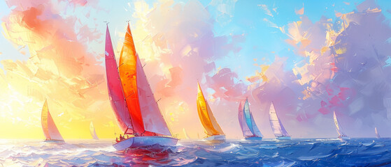 Colorful sailing boats oil painting - 771772778