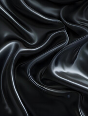 Fototapeta premium Luxurious black satin fabric elegantly draped with a smooth, silky texture creating waves and ripples
