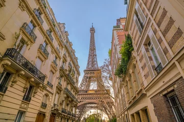 Keuken foto achterwand The Eiffel Tower and vintage buildings in Paris © javeria