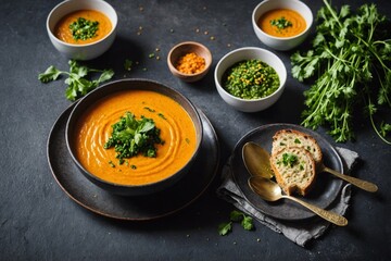 Carrot Red Lentil Soup with Carrot Top Pesto