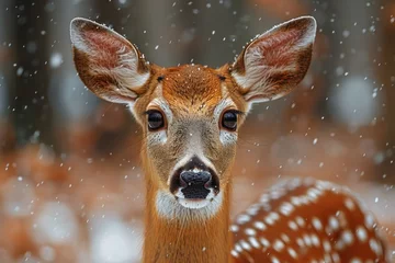 Fotobehang deer in the winter forest © Raphael Monteiro