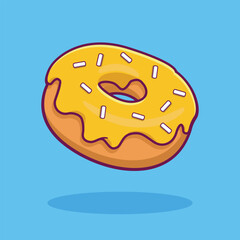 Donut with yellow icing and sprinkles vector illustration, lemon donuts	