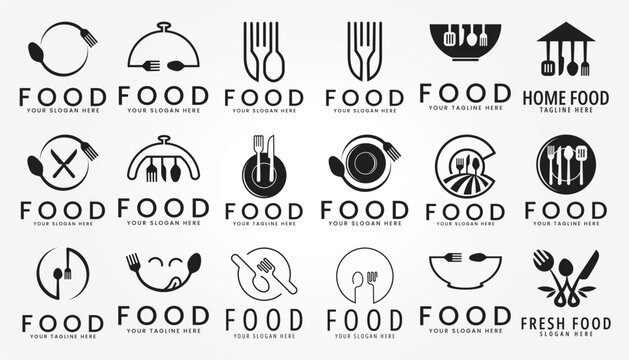 set bundle restaurant food logo vector illustration design