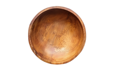 Top view empty wooden bowl on transparent or white background