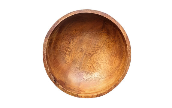 Top view empty wooden bowl on transparent or white background
