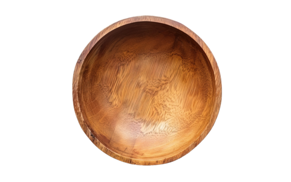 Top view empty wooden bowl on transparent or white background
