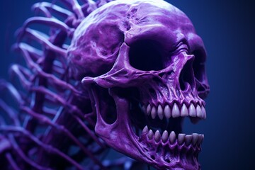 Eerie Monster skeleton purple dark dream. Fantasy face art evil design. Generate Ai