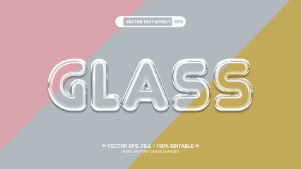 Glossy transparent glass style 3d editable vector text effect