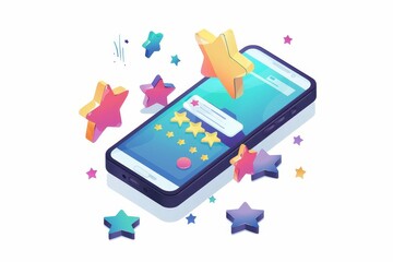 Customer Satisfaction Survey with Five-Star Rating on Smartphone, Feedback Illustration