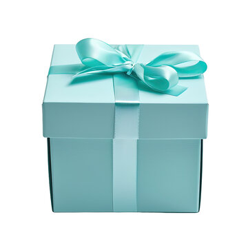 Tiffany blue gift box with ribbon on transparent or white background