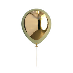 Shiny gold balloon tied to string, floating elegantly in the air on a transparent background