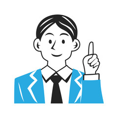 Fototapeta na wymiar 人差し指を立てる男性社員。シンプルなベクターイラスト。 Male employee raising his index finger. Simple vector illustration.