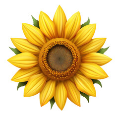Yellow sunflower flower on transparent or white background