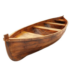 Wooden empty rowing boat on transparent or white background