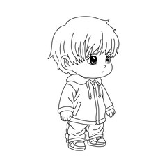 Japanese cartoon character illustration. manga style. no color, just lines.
